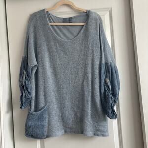 Belle France Women’s Mohair Cotton Baby Blue Sweater Made in Italy Sz M